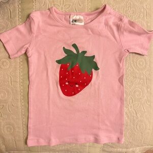 H&M Girls Pink Strawberry Fruit Summer T-Shirt 5Y